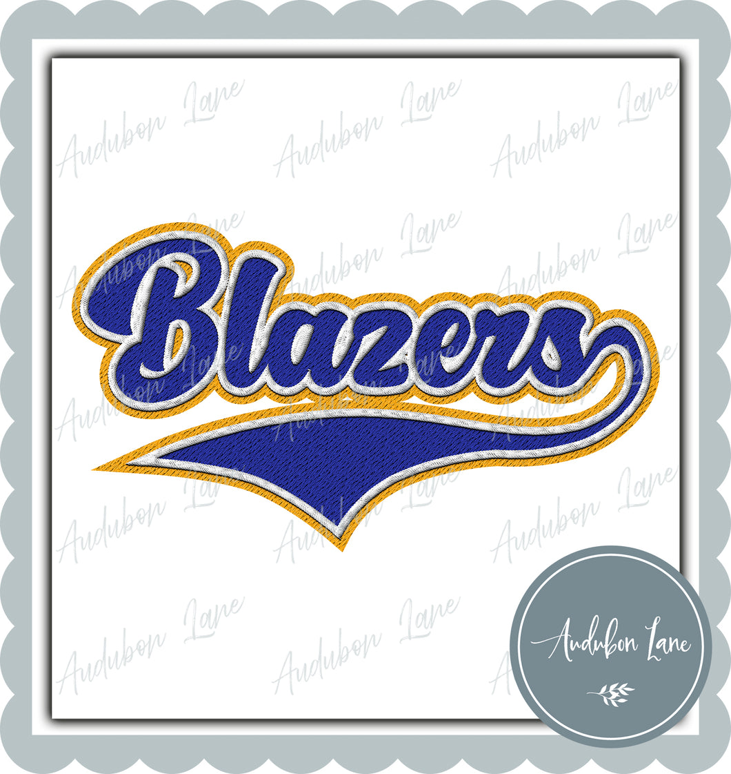 Blazers Faux Embroidery Patch Faux Royal and White and Yelow Gold Ready To Press DTF Transfer Custom Colors Available On Request