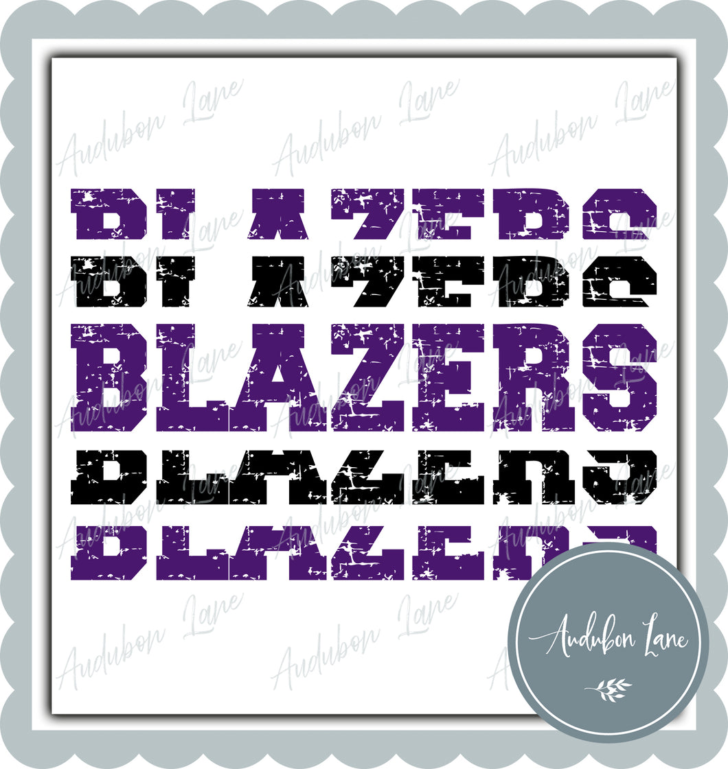 Blazers Stacked Pro Distressed Two Color Purple and Black Ready To Press DTF Transfer Custom Colors Available On Request