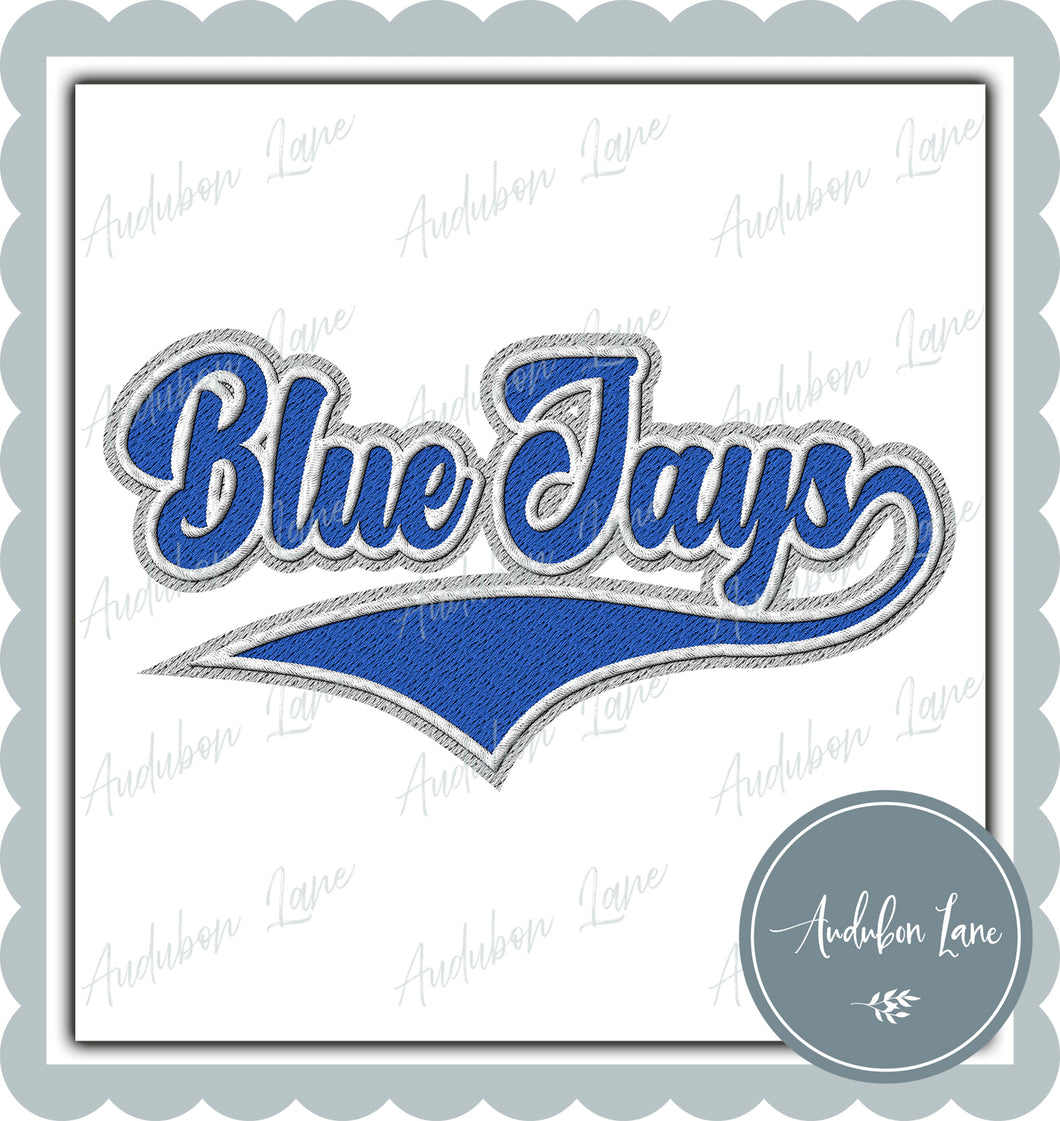 Blue Jays Faux Embroidery Patch Faux Blue and White and Lt Grey Ready To Press DTF Transfer Custom Colors Available On Request