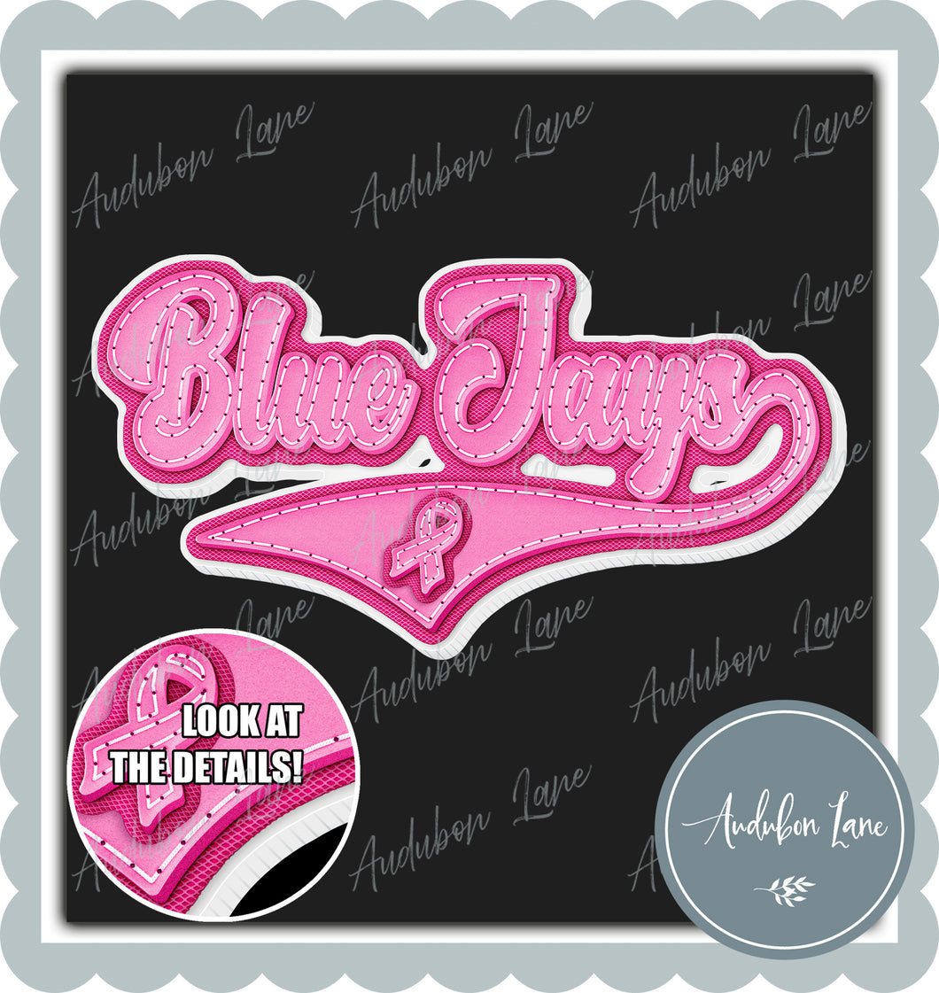 Bluejays Breast Cancer Awareness Pink Leather Faux Patch Ready to Press DTF Transfer Customs Available On Request
