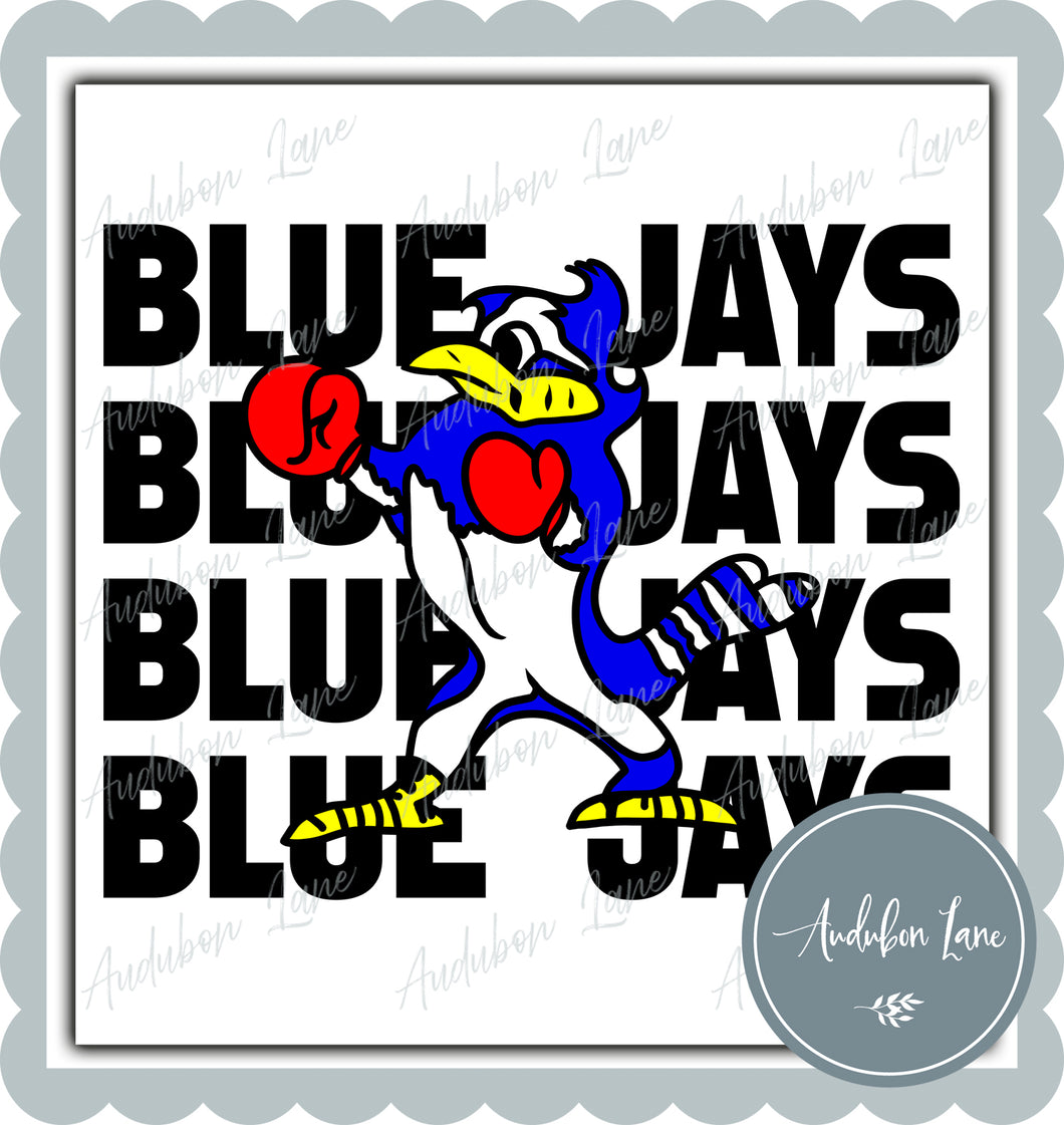 Blue Jays Stacked Black with Mascot Print Ready To Press DTF Transfer Custom Colors Available On Request