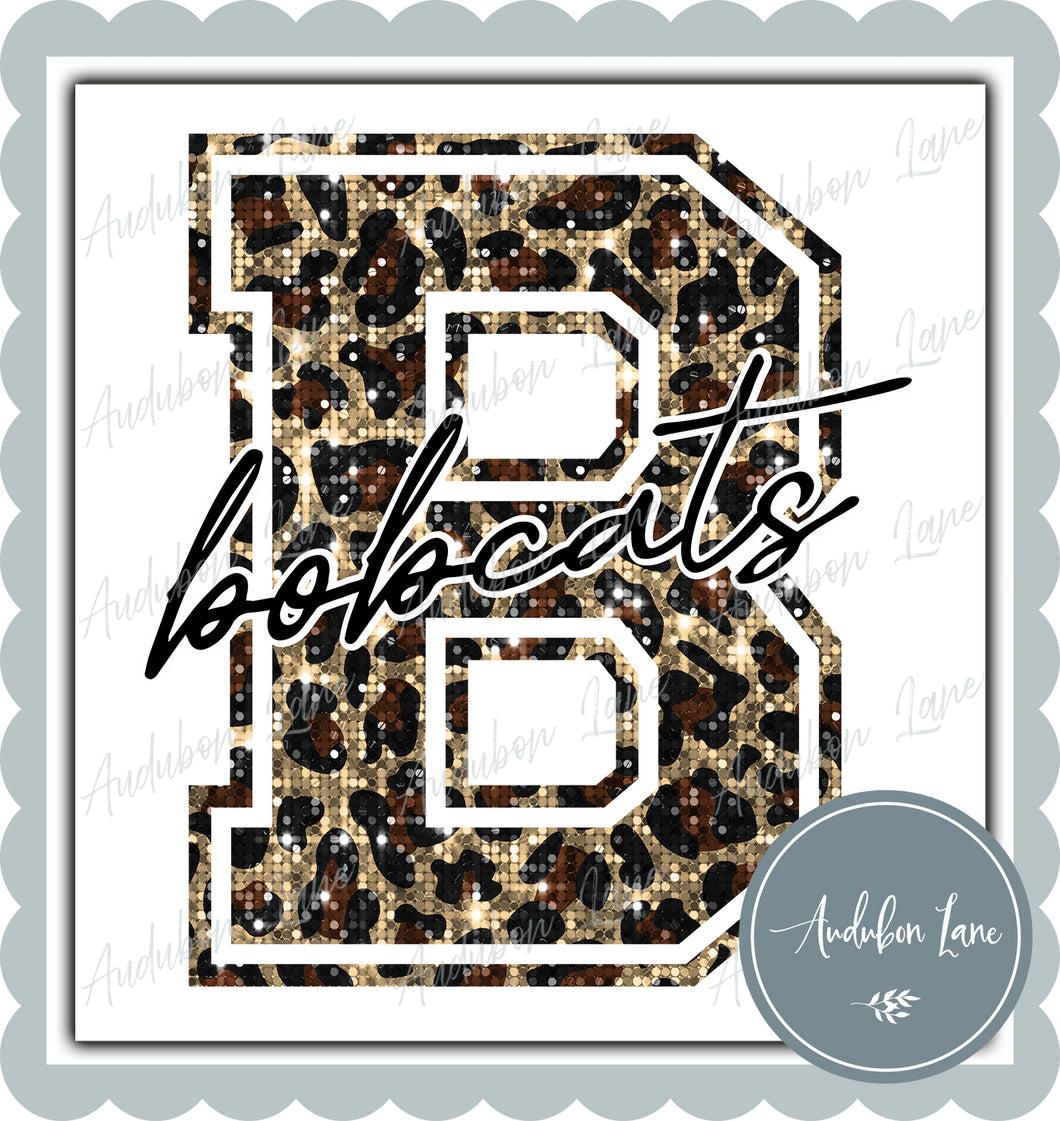 Bobcats Sequin Leopard Mascot Letter Ready to Press DTF Transfer Customs Available On Request