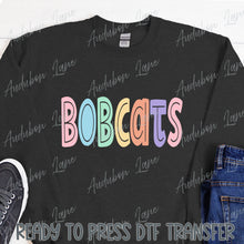 Load image into Gallery viewer, Bobcats Split Letter Pastel Color Mascot Ready To Press DTF Direct To Film Transfer
