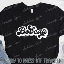 Load image into Gallery viewer, Bobcats Retro Outline Solid White Print Ready To Press DTF Transfer Custom Colors Available On Request
