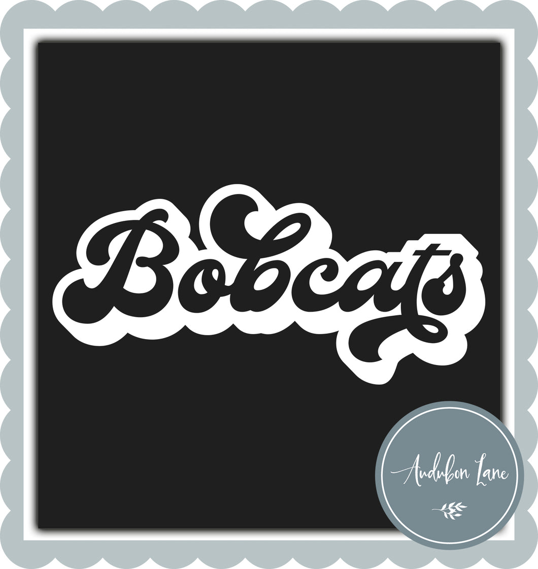 Bobcats Retro Outline Solid White Print Ready To Press DTF Transfer Custom Colors Available On Request