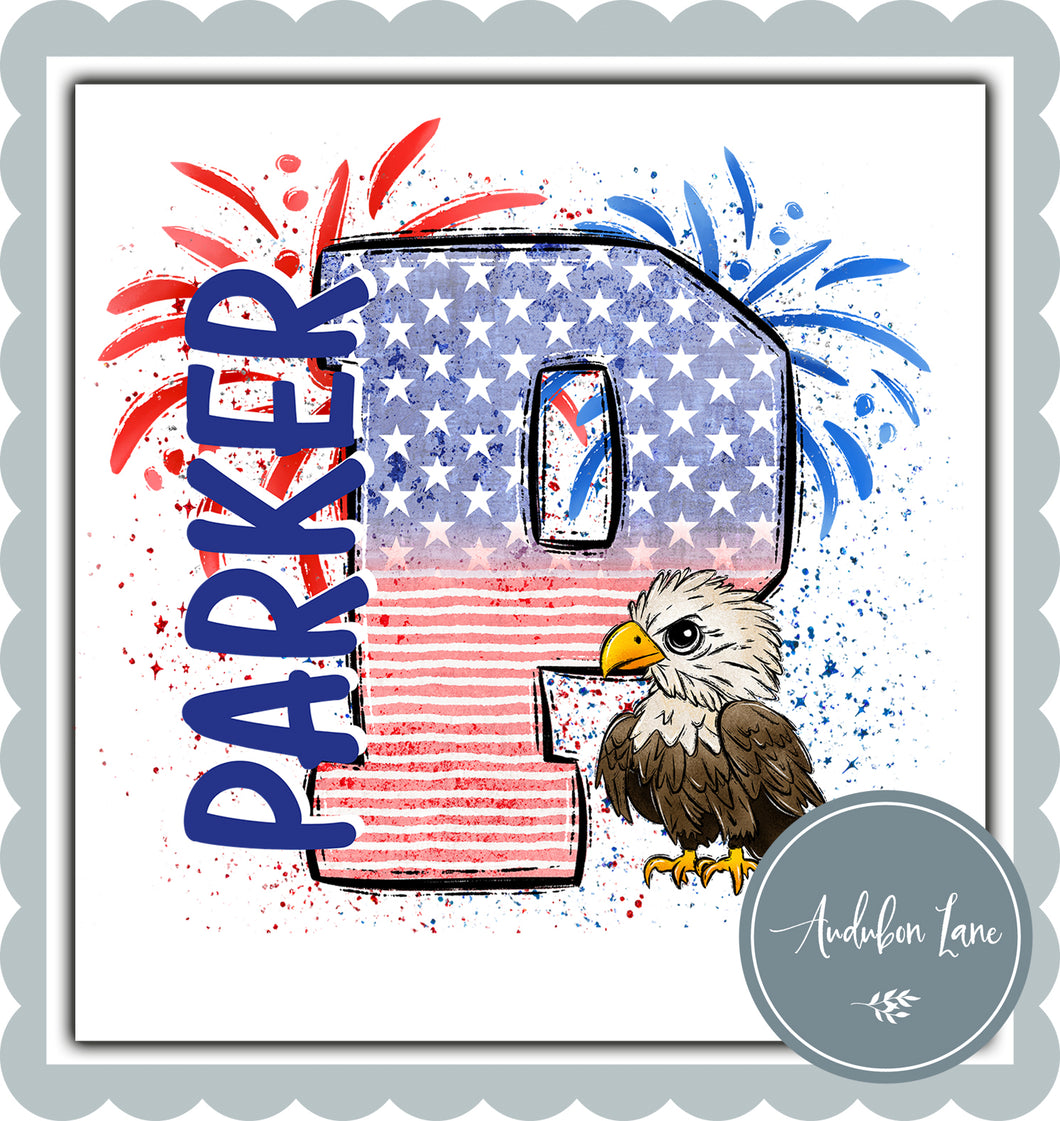 Personalized American Flag Doodle Letter With Name And Eagle