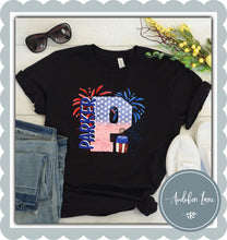 Load image into Gallery viewer, Personalized American Flag Doodle Letter With Name And Firework
