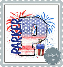 Load image into Gallery viewer, Personalized American Flag Doodle Letter With Name And Firework
