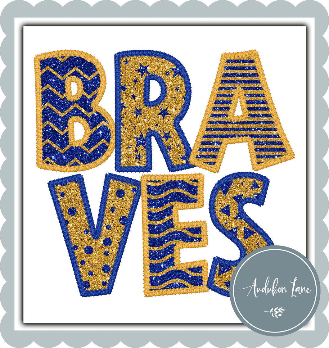 Braves Faux Glitter and Embroidery Royal Blue and Yellow Gold