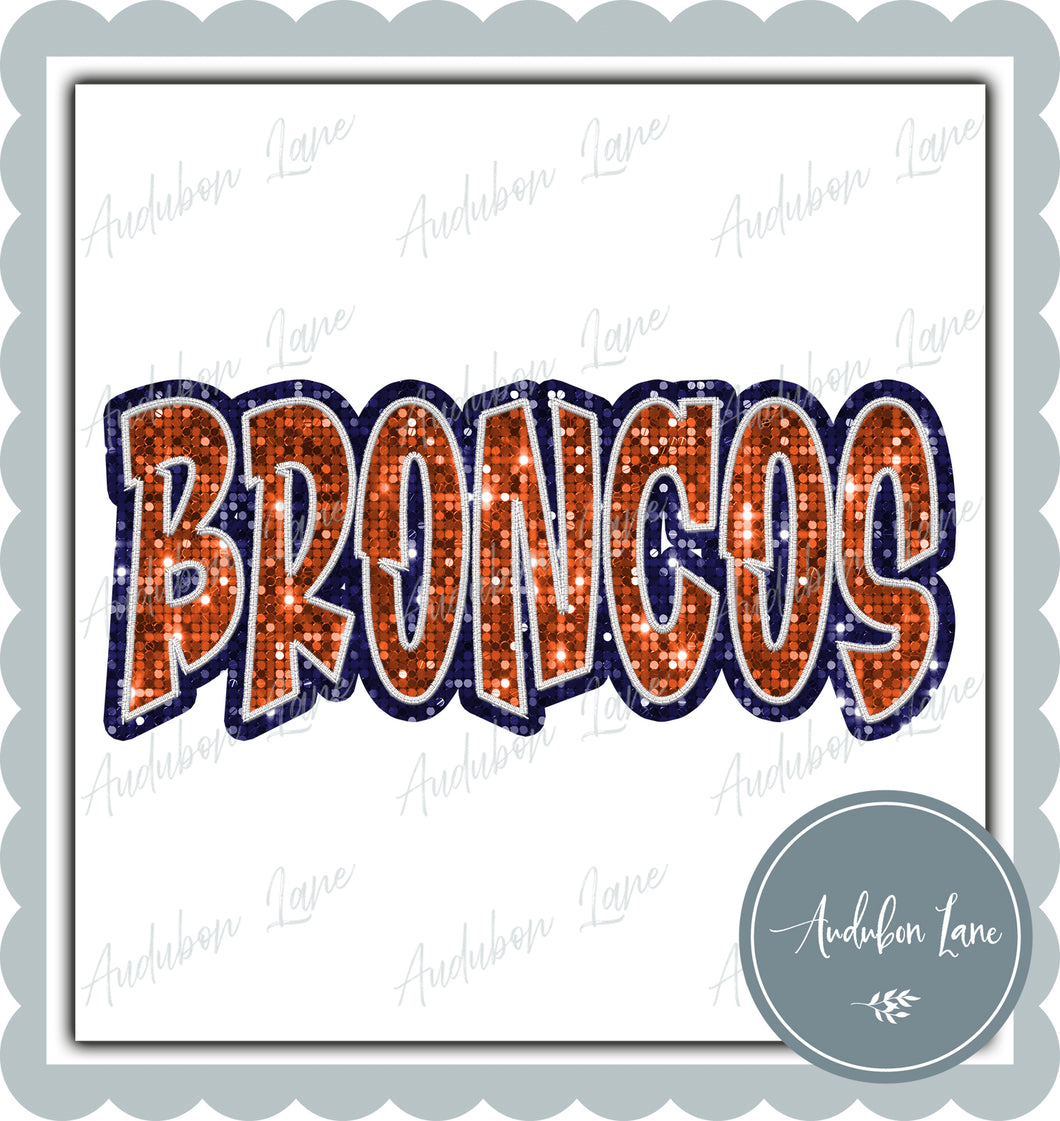 Broncos Graffiti Style Sequin Orange and Navy Mascot Ready to Press DTF Transfer Customs Available On Request