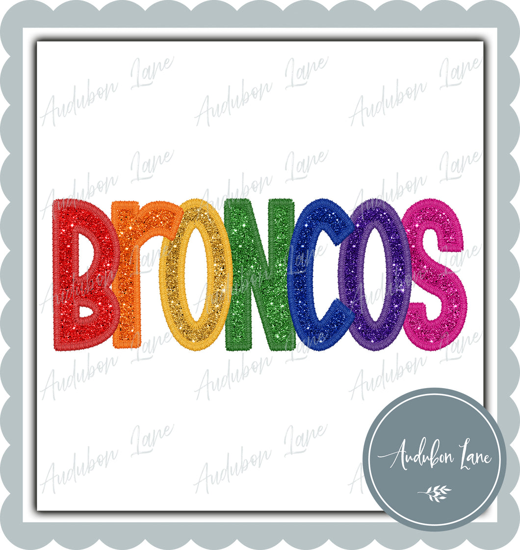 Broncos Colors Faux Embroidery and Glitter Ready To Press DTF Transfer