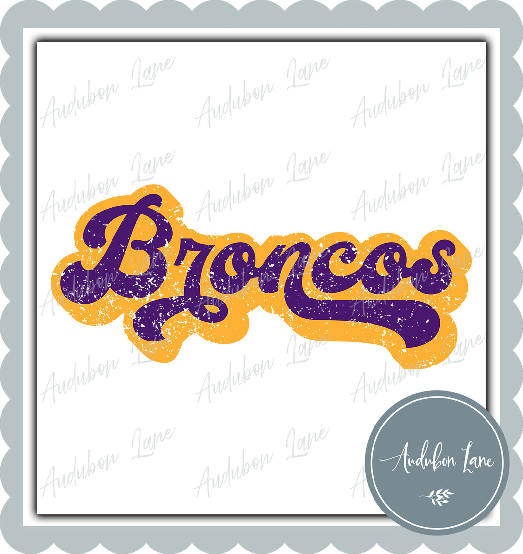 Broncos Retro Distressed Purple and Yellow Gold Print Ready To Press DTF Transfer Custom Colors Available On Request