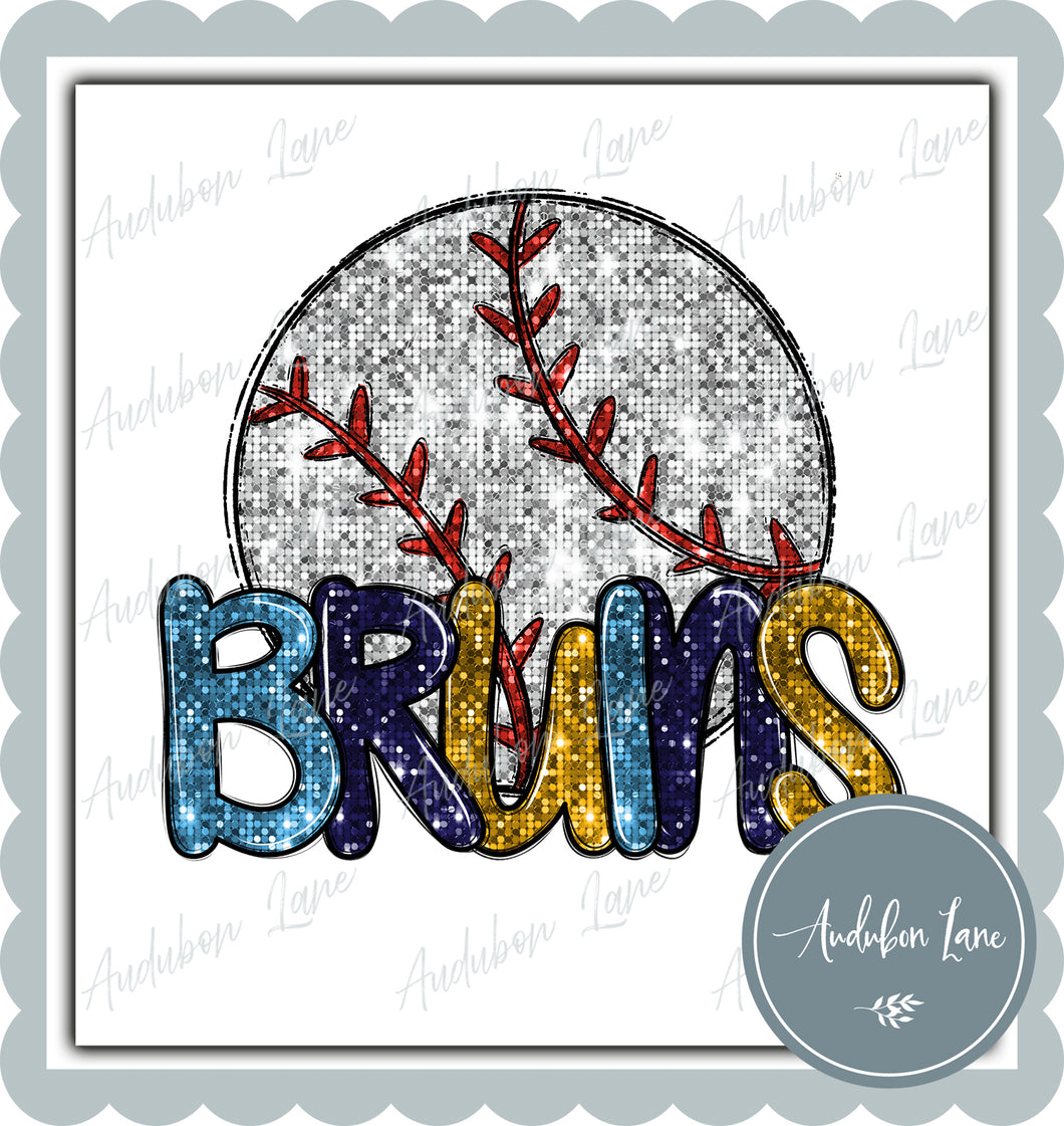 Bruins 3 Color Faux Sequin Baseball with Mascot Print Ready To Press DTF Transfer Custom Colors Available On Request