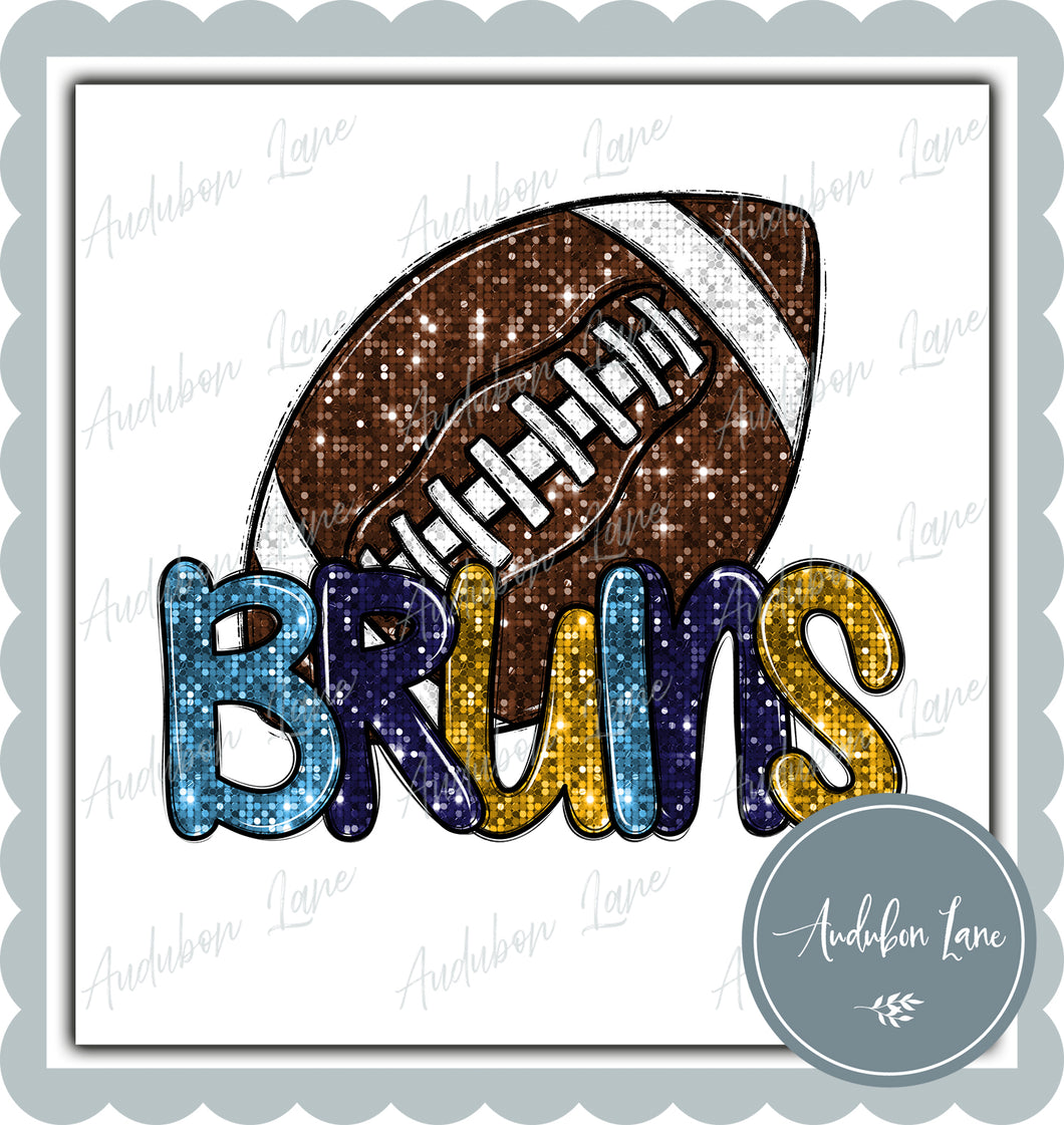 Bruins 3 Color Faux Sequin Football with Mascot Print Ready To Press DTF Transfer Custom Colors Available On Request