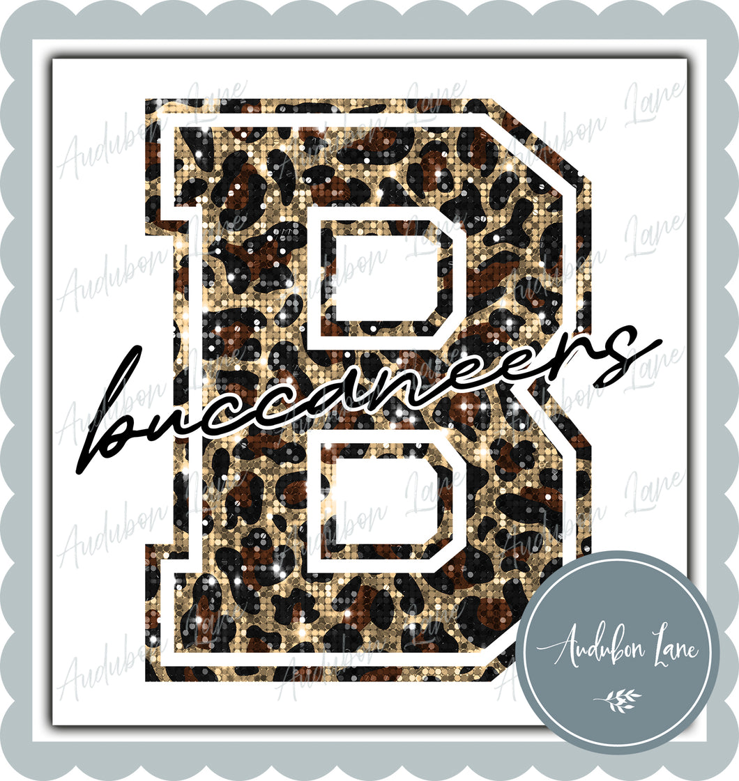 Buccaneers Sequin Leopard Mascot Letter Ready to Press DTF Transfer Customs Available On Request