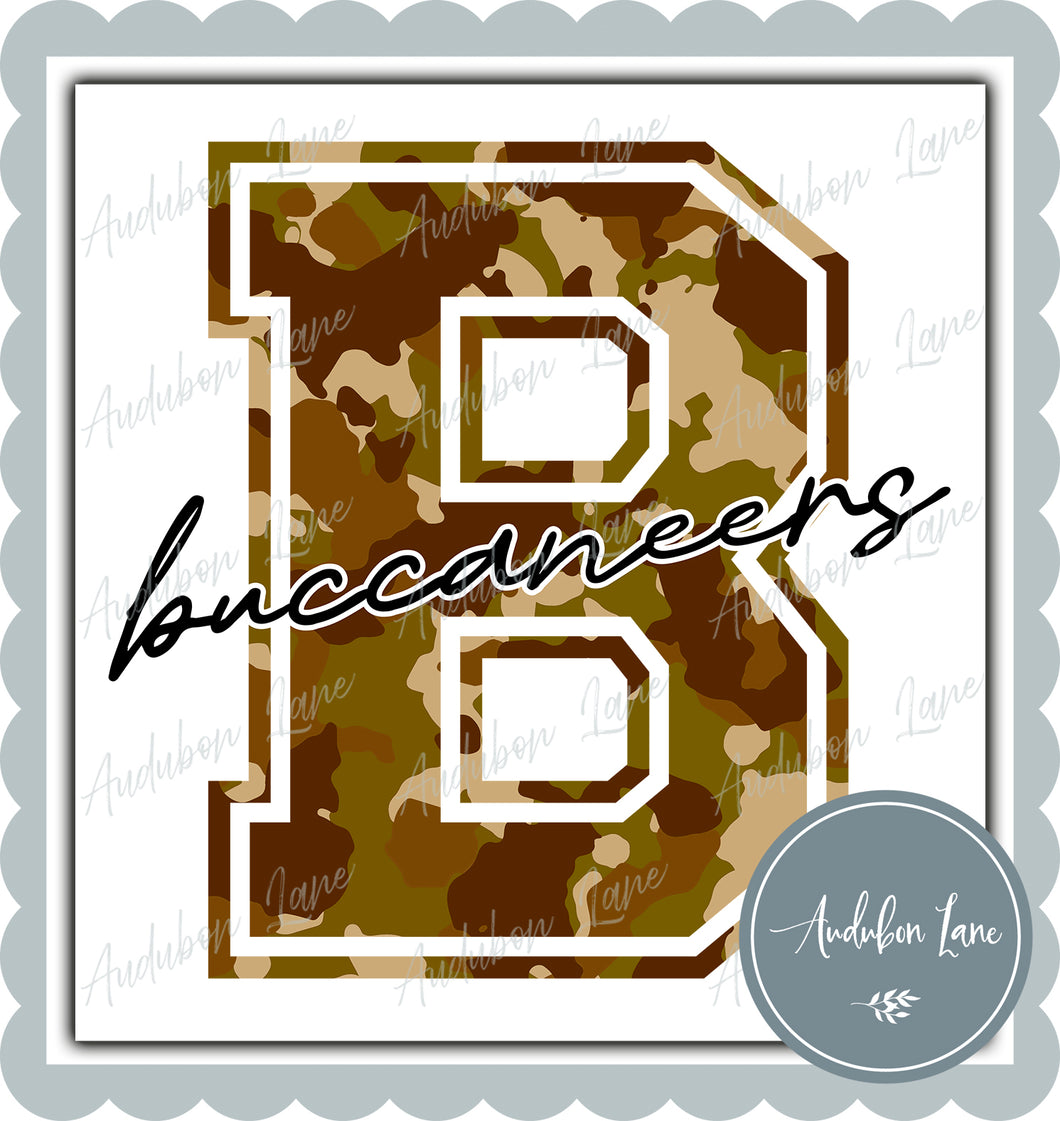 Buccaneers Old School Camo Mascot Letter Ready to Press DTF Transfer Customs Available On Request