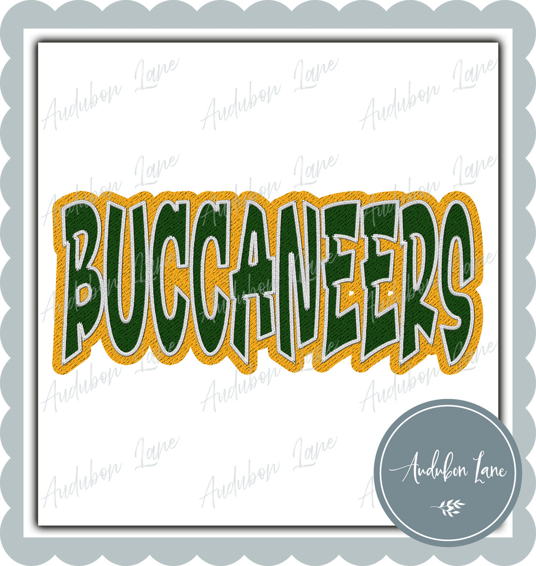 Buccaneers Graffiti Style Mesh Dk Green and Yellow Gold Mascot Ready to Press DTF Transfer Customs Available On Request