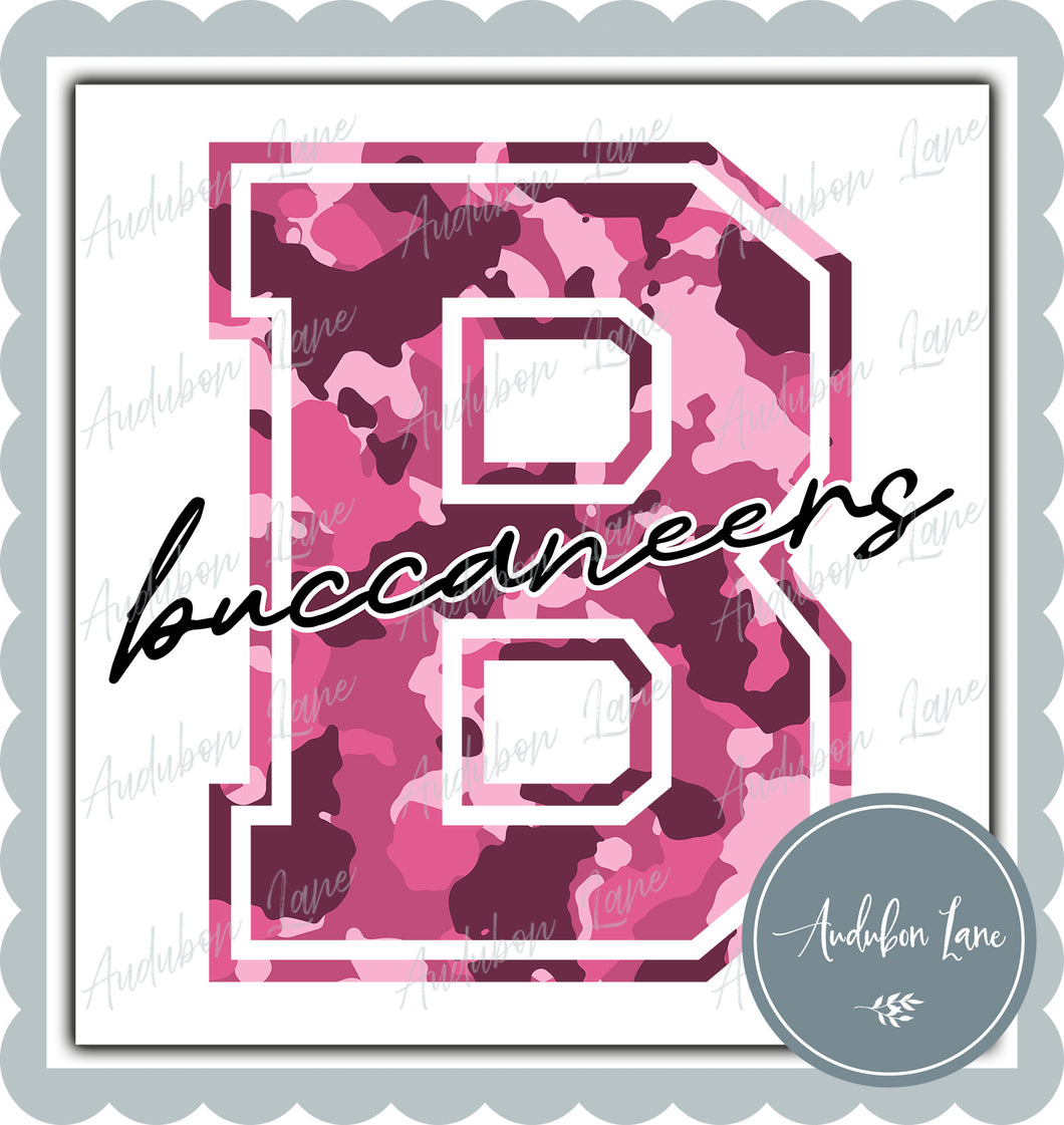 Buccaneers Breast Cancer Awareness Pink Camo Mascot Letter Ready to Press DTF Transfer Customs Available On Request