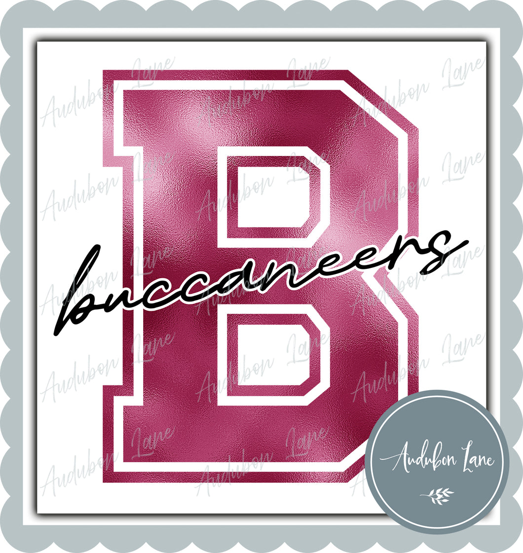 Buccaneers Breast Cancer Awareness Faux Metallic Pink Foil Mascot Letter Ready to Press DTF Transfer Customs Available On Request