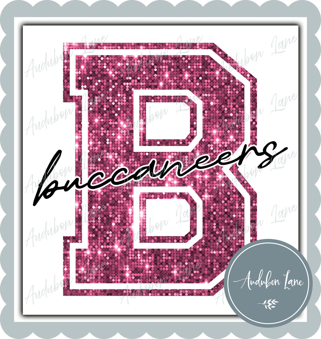Buccaneers Breast Cancer Awareness Faux Pink Sequin Mascot Letter Ready to Press DTF Transfer Customs Available On Request