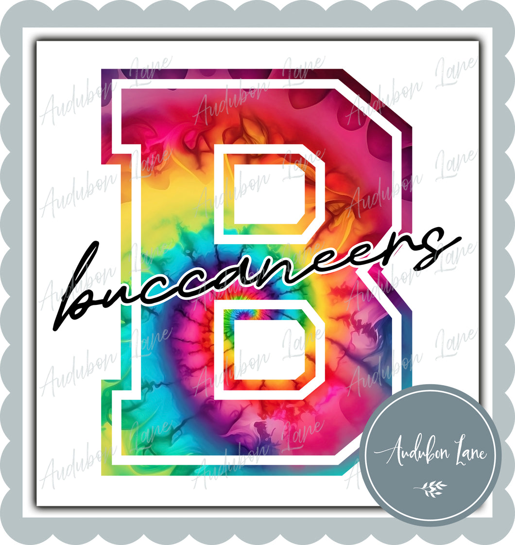 Buccaneers Rainbow Tie Dye Mascot Letter Ready to Press DTF Transfer Customs Available On Request