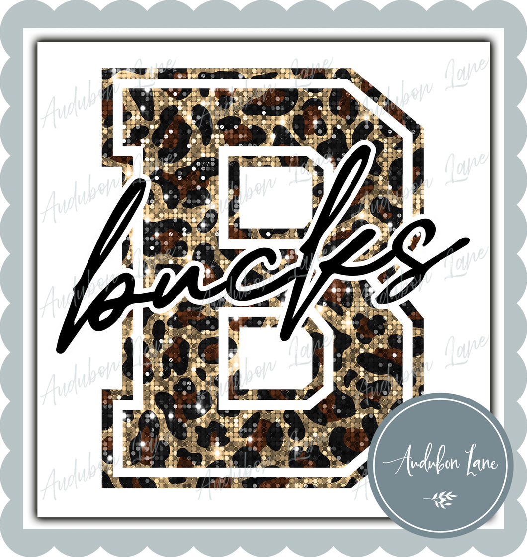 Bucks Sequin Leopard Mascot Letter Ready to Press DTF Transfer Customs Available On Request