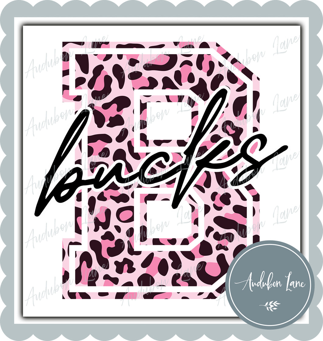 Bucks Breast Cancer Awareness Pink Leopard Mascot Letter Ready to Press DTF Transfer Customs Available On Request