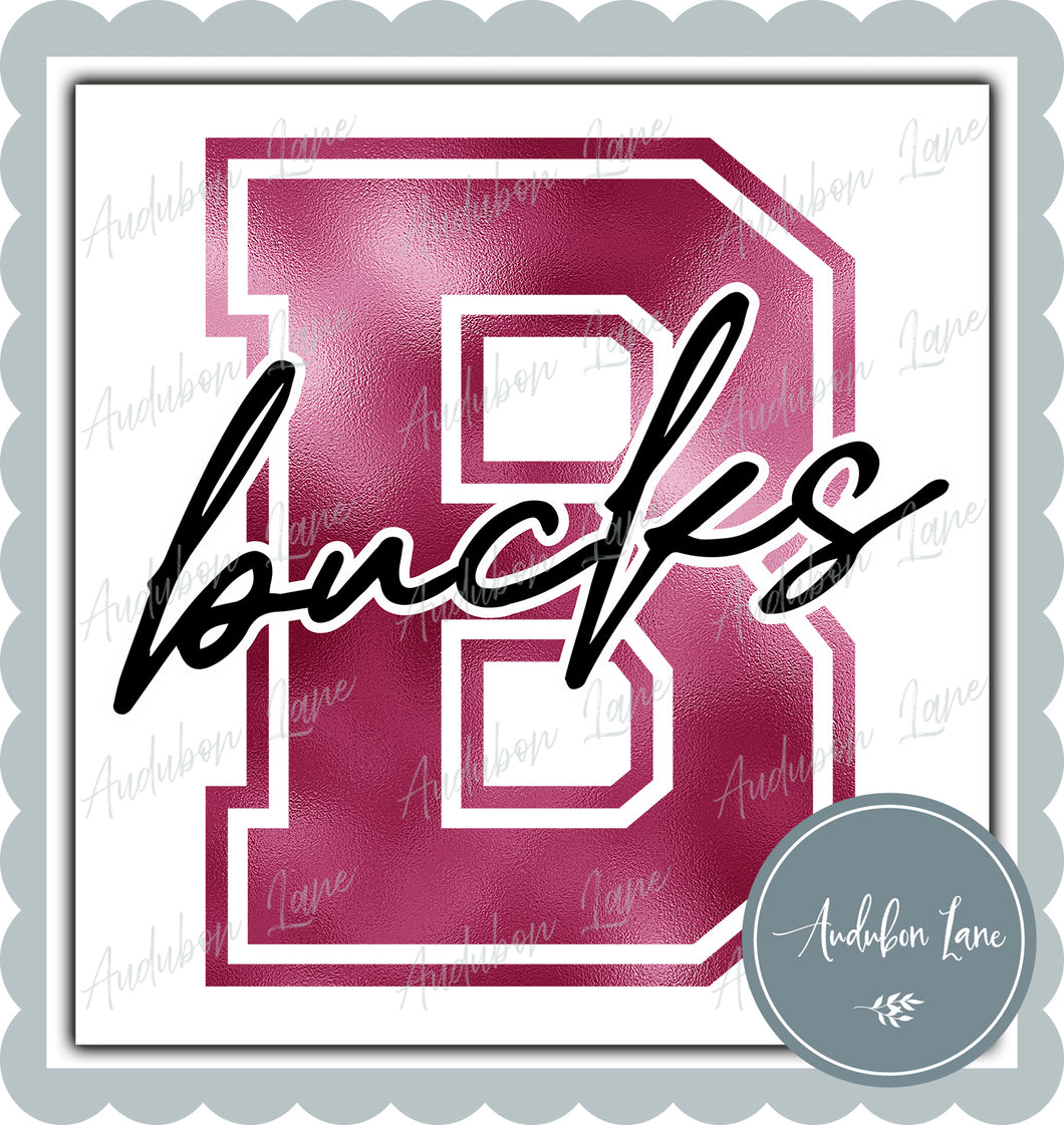 Bucks Breast Cancer Awareness Faux Metallic Pink Foil Mascot Letter Ready to Press DTF Transfer Customs Available On Request