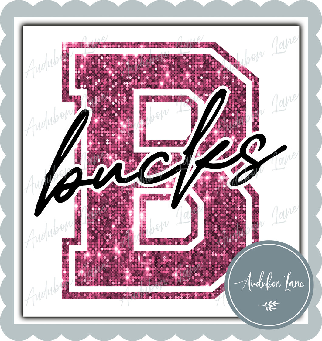 Bucks Breast Cancer Awareness Faux Pink Sequin Mascot Letter Ready to Press DTF Transfer Customs Available On Request