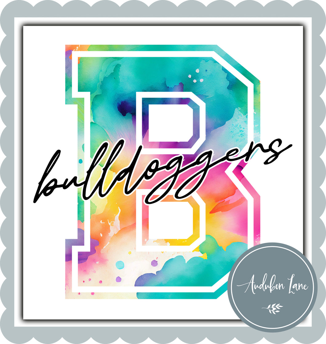 Bulldoggers Watercolor Team Mascot Letter Ready to Press DTF Transfer Custom Mascots Available On Request