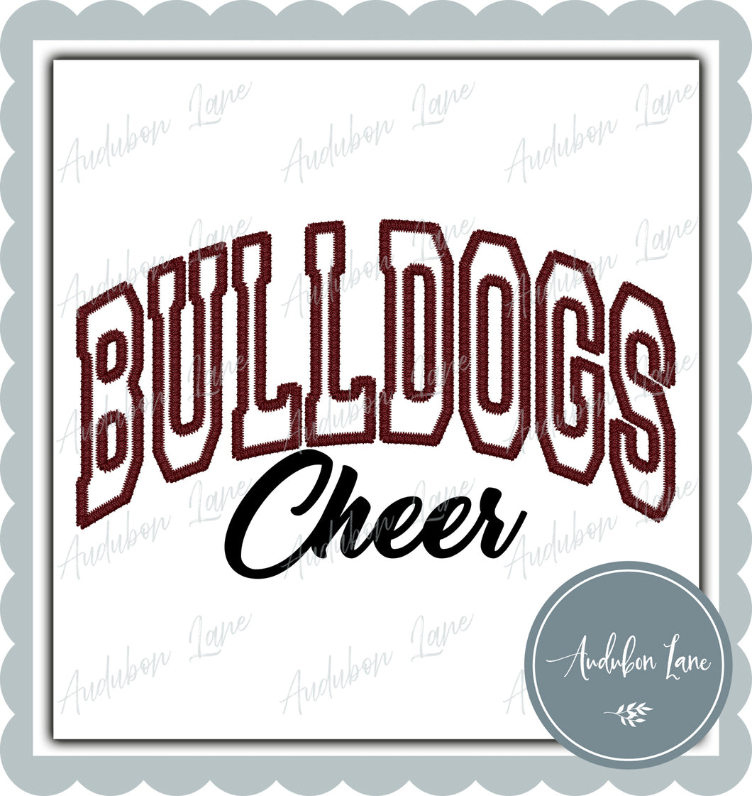 Bulldogs Arched Maroon Embroidery with Cheer in Black
