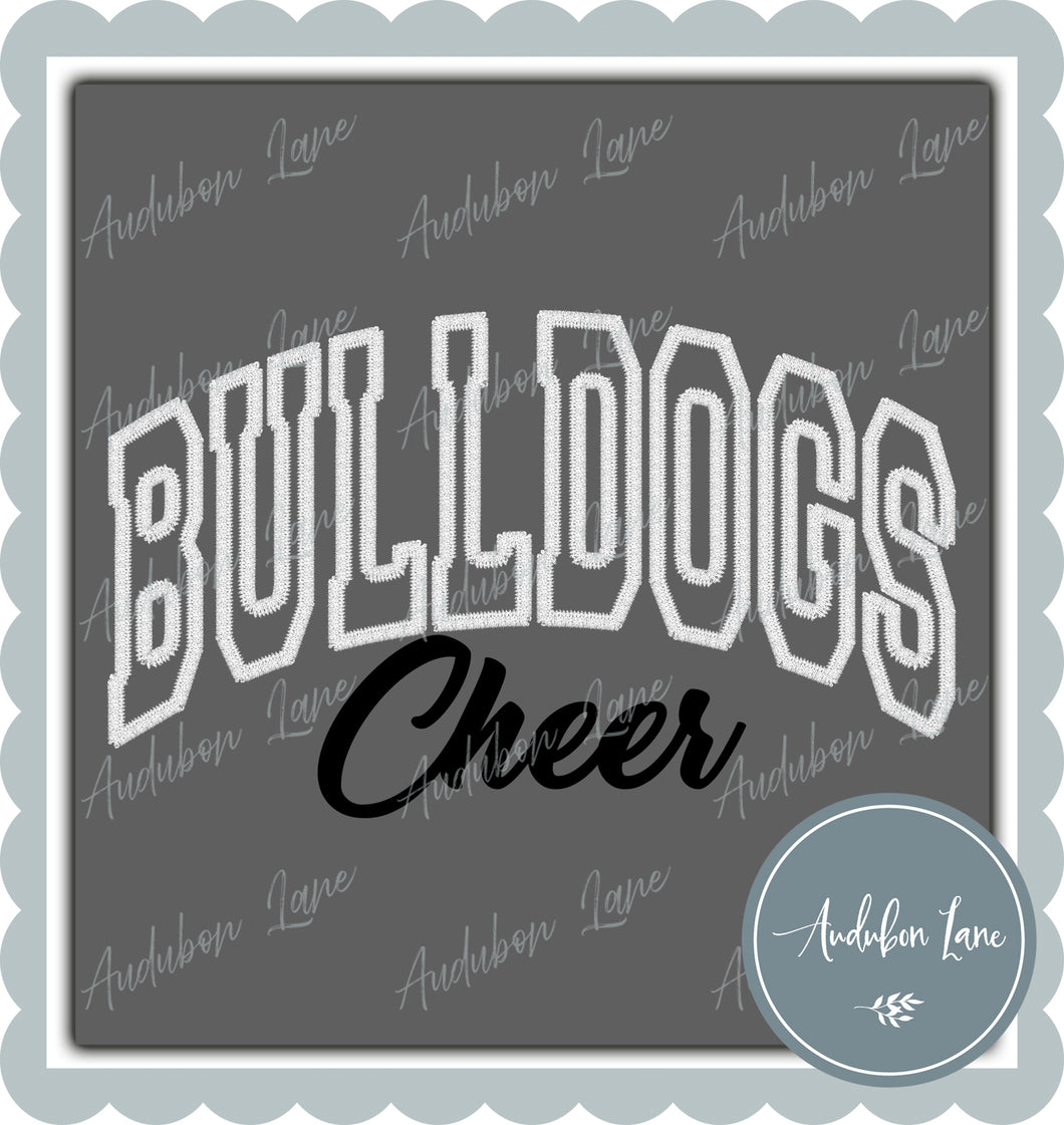 Bulldogs Arched White Embroidery with Cheer in Black