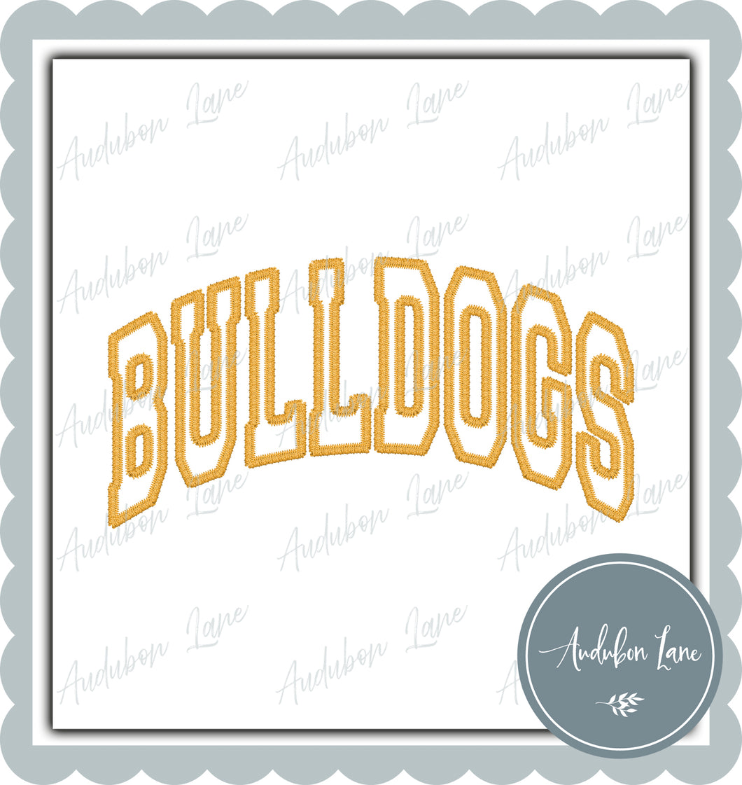 Bulldogs Faux Yellow Gold Arched Embroidery Ready To Press DTF Transfer Custom Colors Available On Request