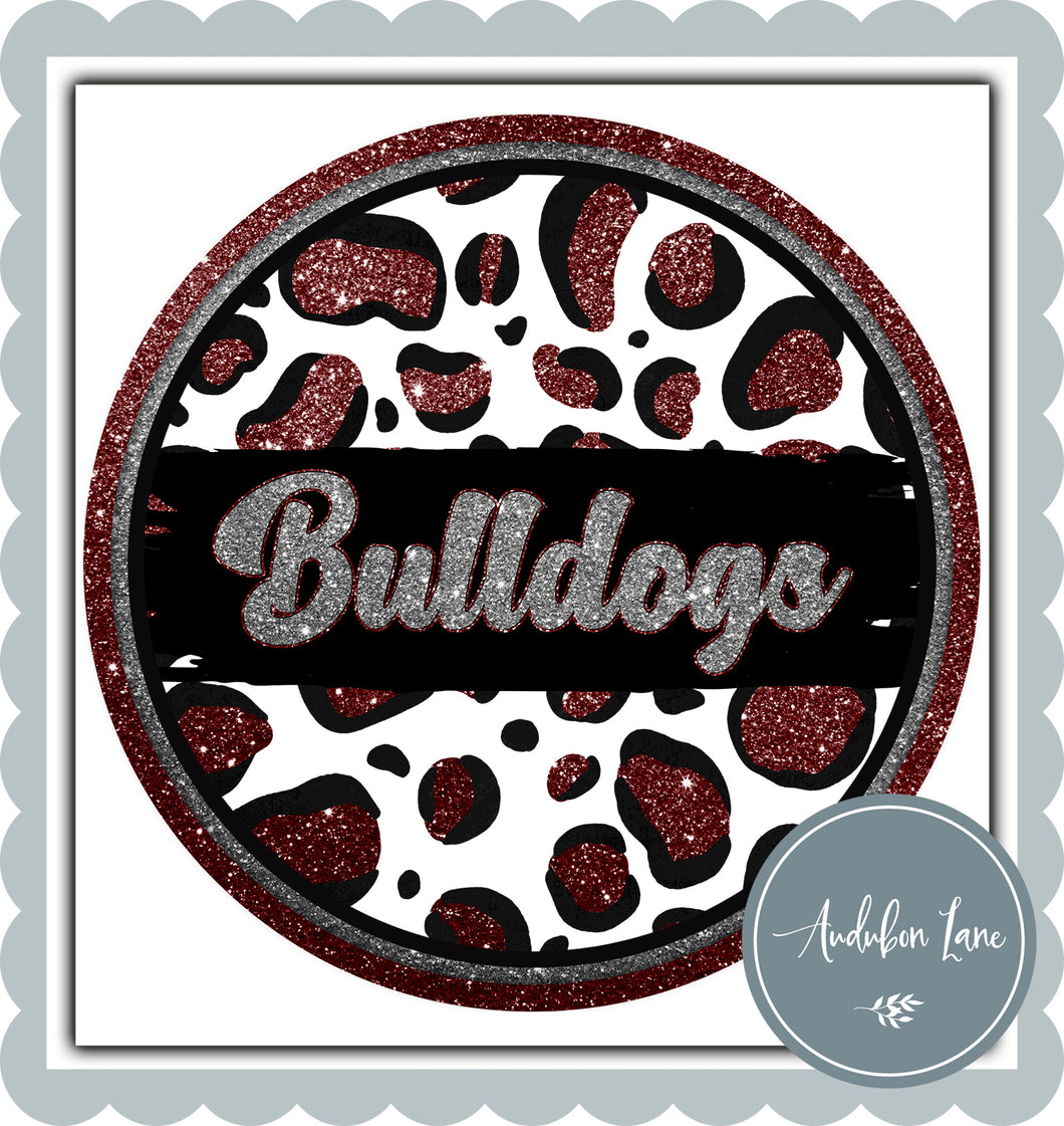 Bulldogs Faux Glitter Circle with Leopard Maroon and Gray