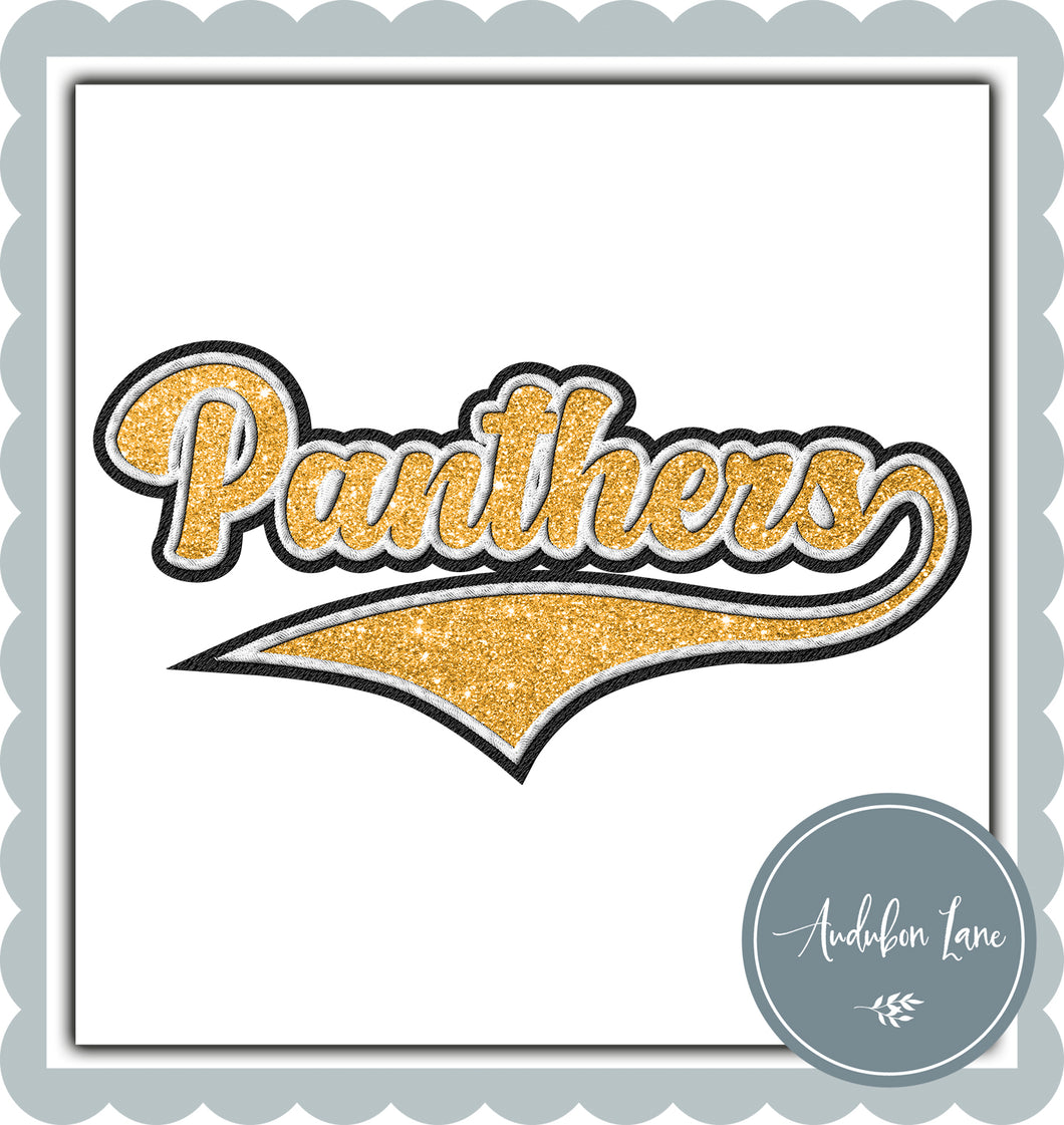 Panthers Faux Gold Glitter and White and Black Embroidery