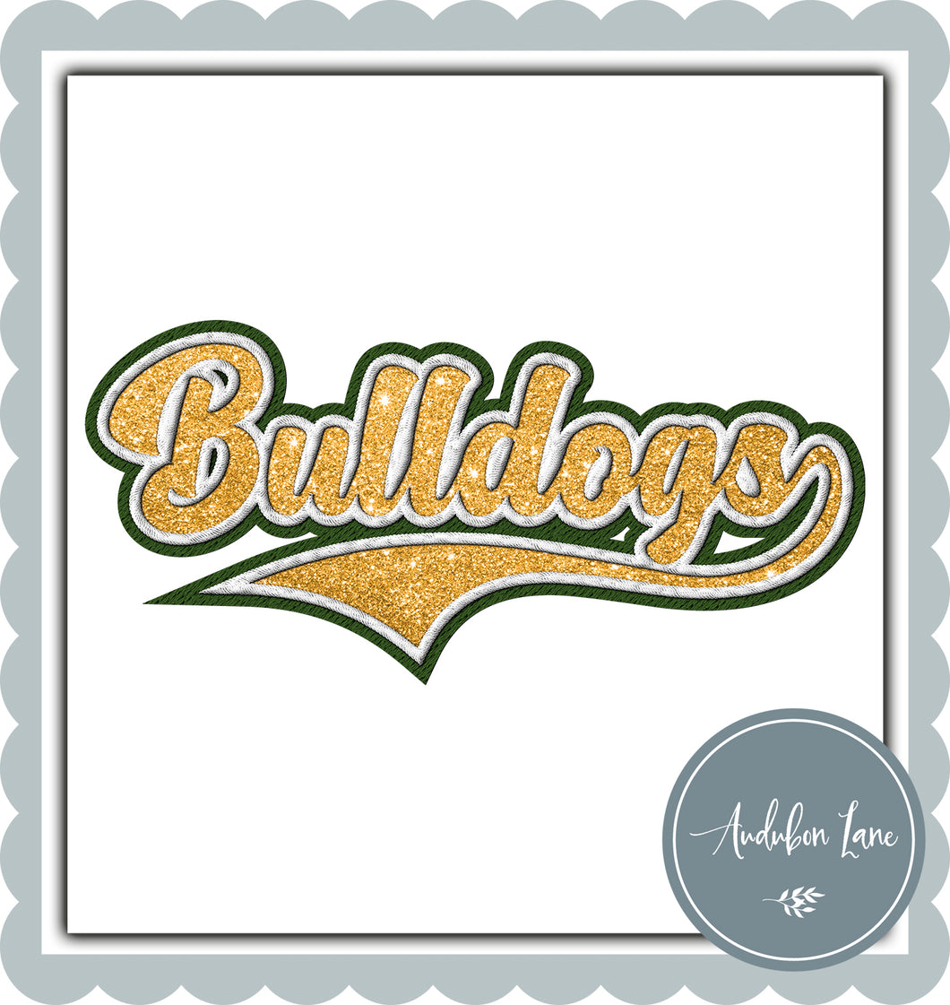 Bulldogs Faux Gold Glitter and White and Dark Green Embroidery