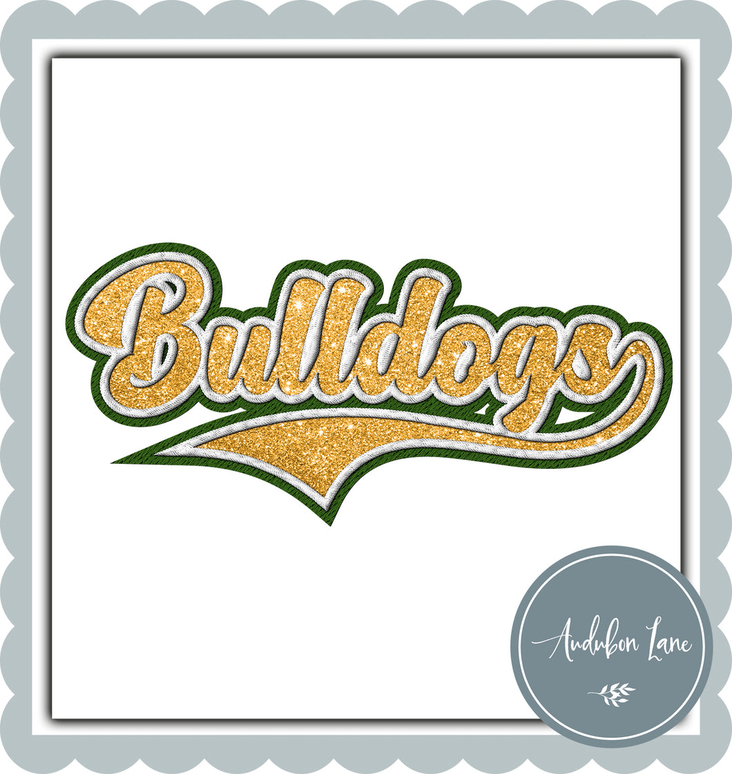 Bulldogs Faux Green and White Embroidery and Faux Gold Glitter
