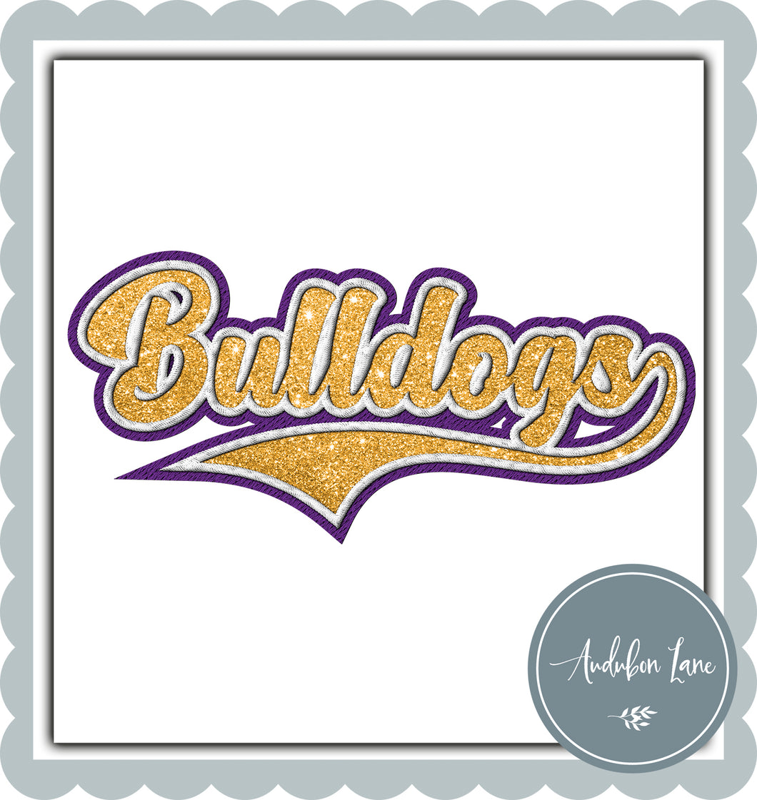 Bulldogs Faux Purple and White Embroidery and Faux Gold Glitter