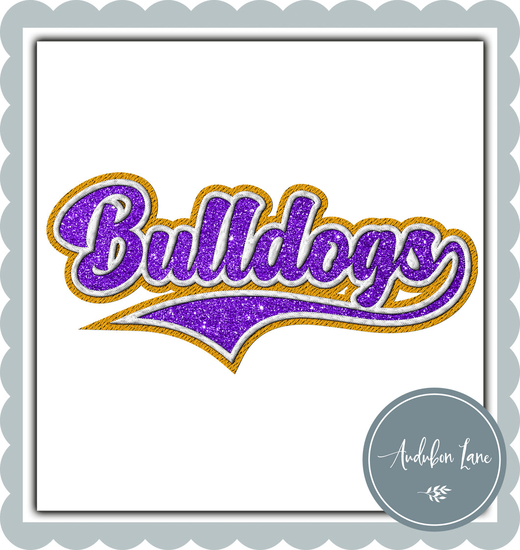 Bulldogs Faux Gold and White Embroidery and Faux Purple Glitter