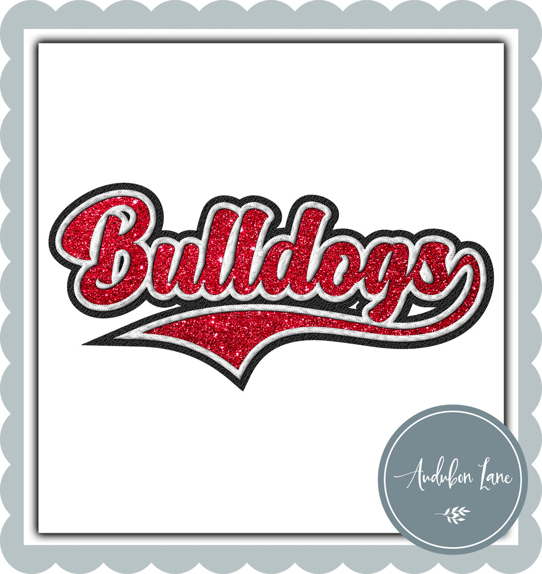 Bulldogs Faux Red Glitter and White and Black Embroidery
