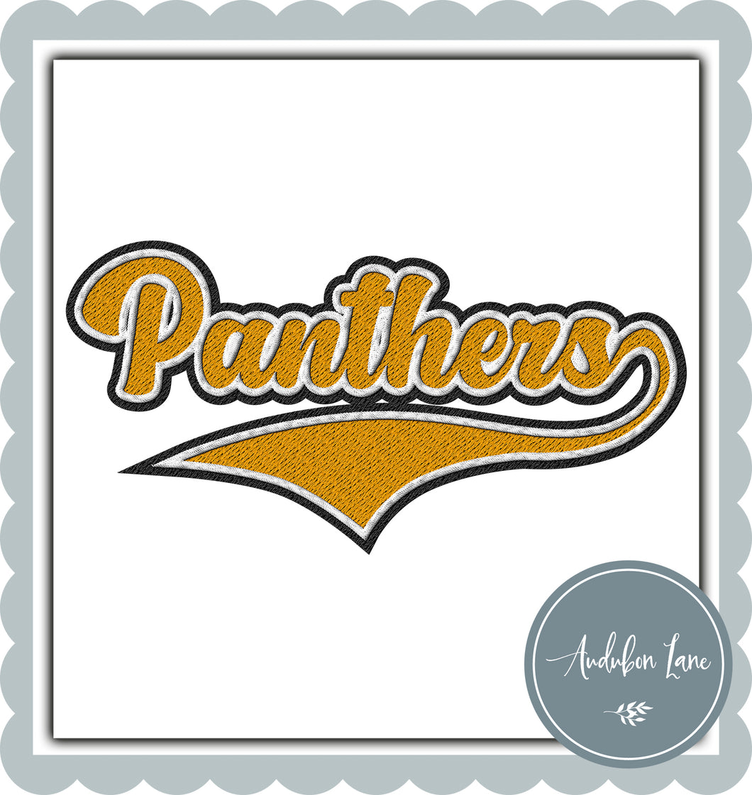 Panthers Faux Gold and White and Black Embroidery