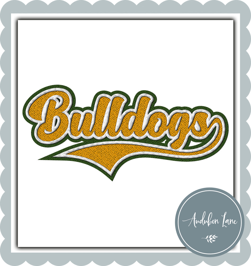 Bulldogs Faux Gold and White and Dark Green Embroidery