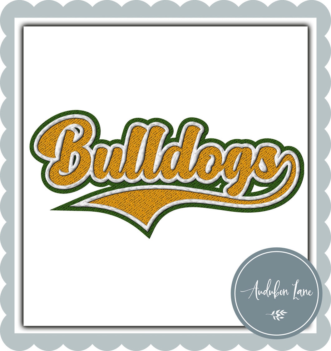 Bulldogs Faux Gold and White and Green Embroidery
