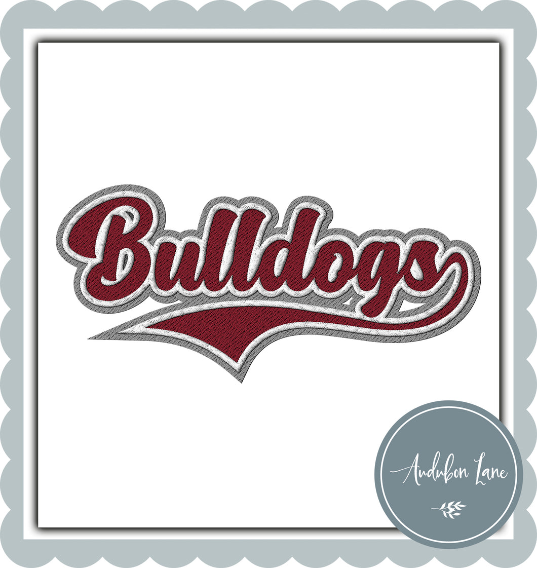 Bulldogs Faux Maroon and White and Lt Grey Embroidery