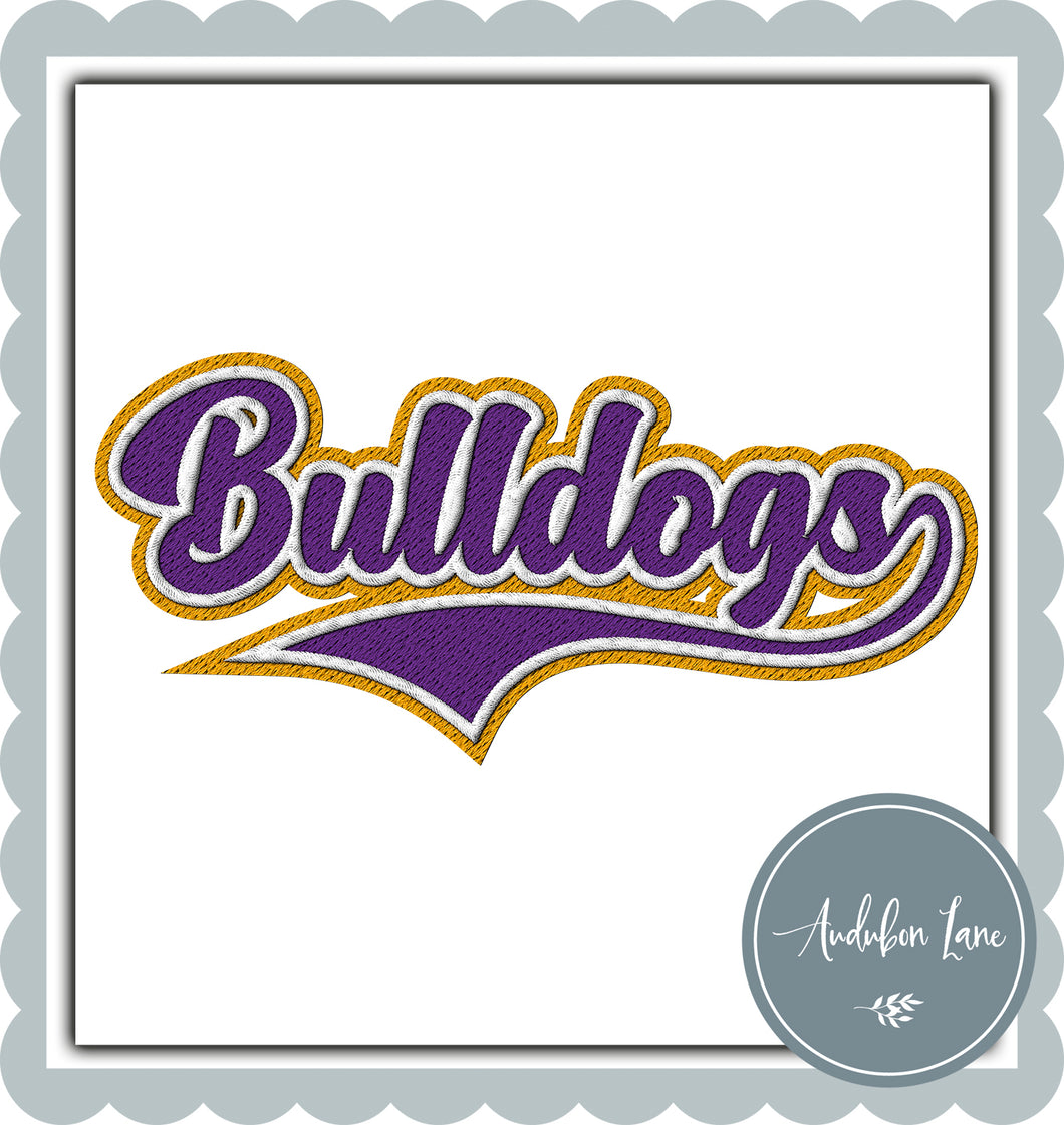 Bulldogs Faux Purple and White and Gold Embroidery