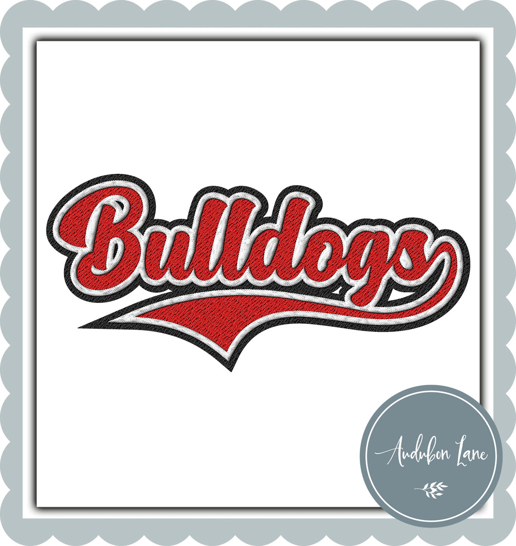 Bulldogs Faux Red and White and Black Embroidery