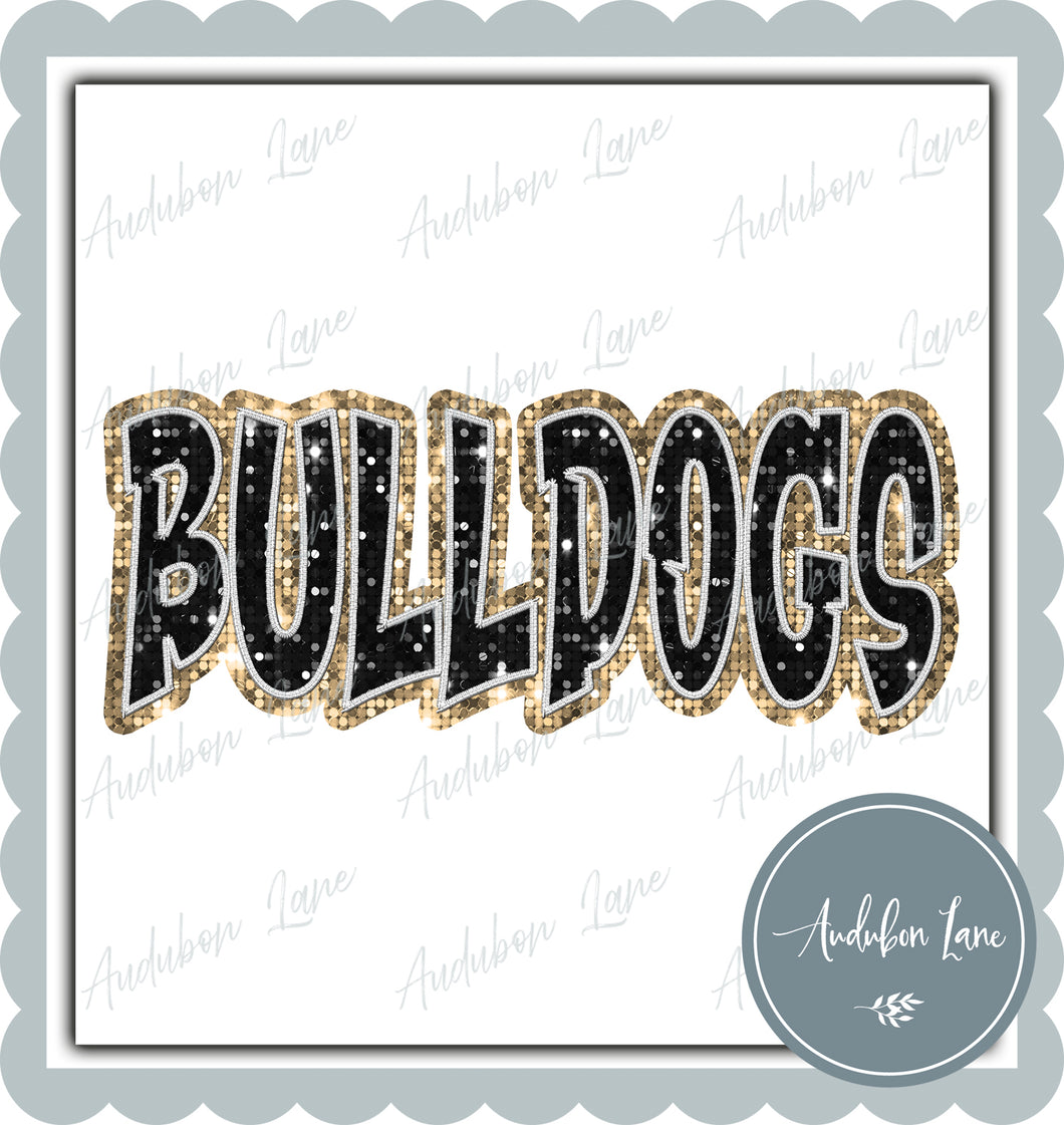 Bulldogs Graffiti Style Sequin Black and Vegas Gold Mascot Ready to Press DTF Transfer Customs Available On Request