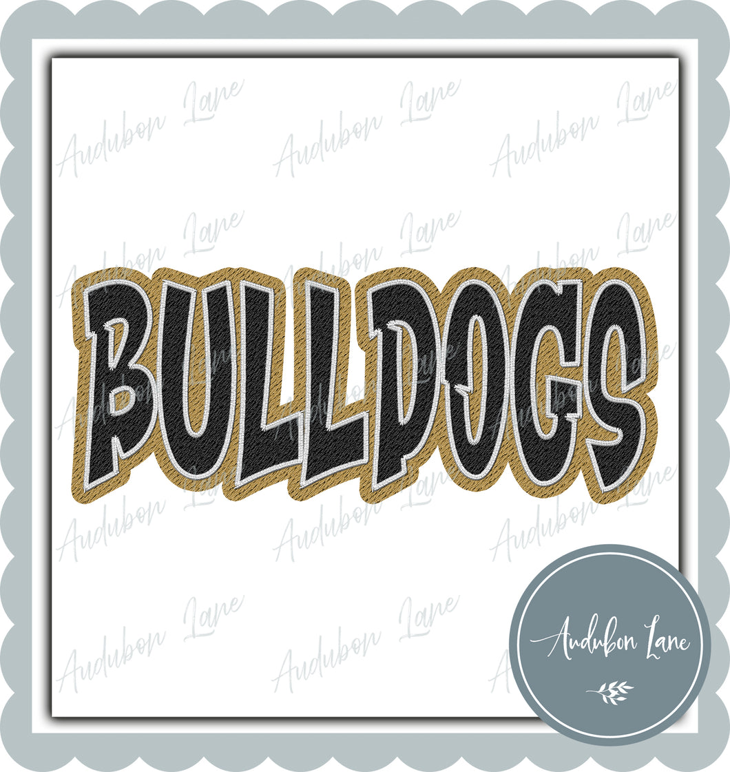 Bulldogs Graffiti Style Mesh Black and Vegas Gold Mascot Ready to Press DTF Transfer Customs Available On Request