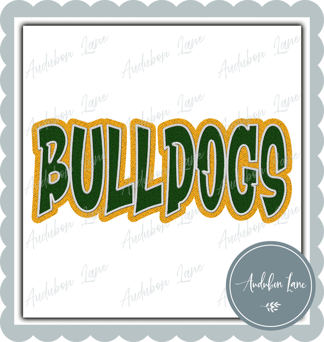 Bulldogs Graffiti Style Mesh Dk Green and Yellow Gold Mascot Ready to Press DTF Transfer Customs Available On Request