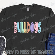 Load image into Gallery viewer, Bulldogs Split Letter Pastel Color Mascot Ready To Press DTF Direct To Film Transfer

